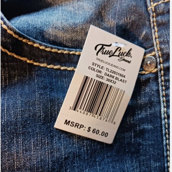 True Luck Men`s Straight Jeans Size 30x32 Embroidered Medium Wash Denim Blue - Picture 7 of 9